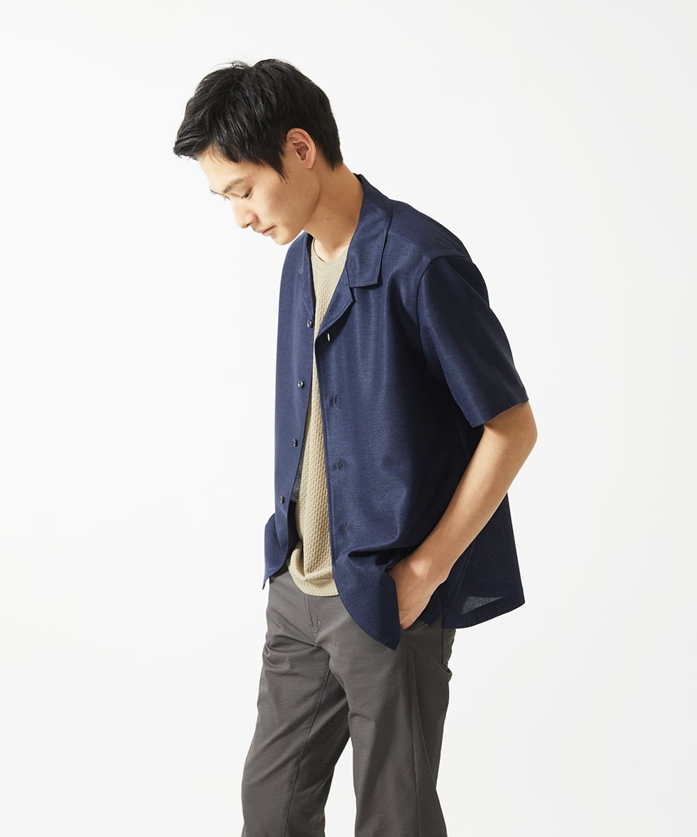 MKBHC59130 MK MICHEL KLEIN HOMME(MKミッシェルクランオム) 開襟シャツ / カラミストレッチ ネイビー
