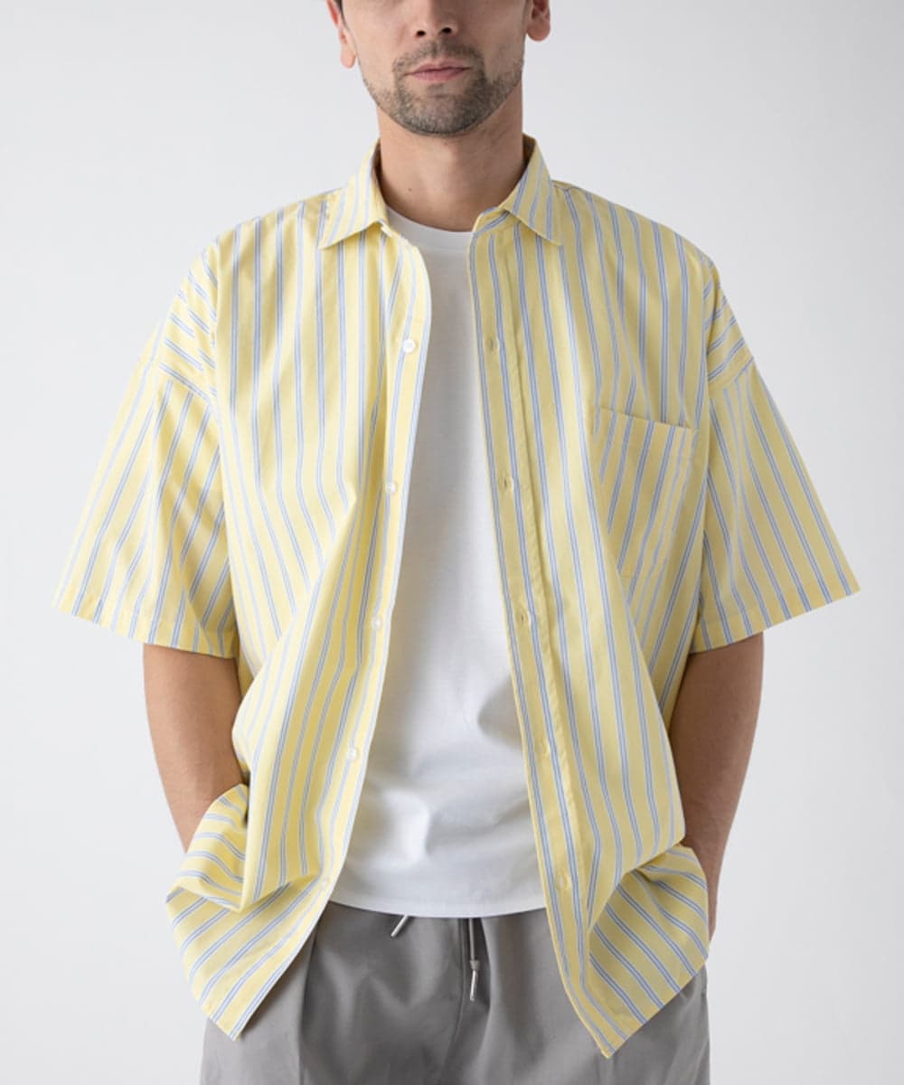 MKBHC84090 MK MICHEL KLEIN HOMME(MKミッシェルクランオム) 【リラックスシルエット】ストライプ半袖 イエロー