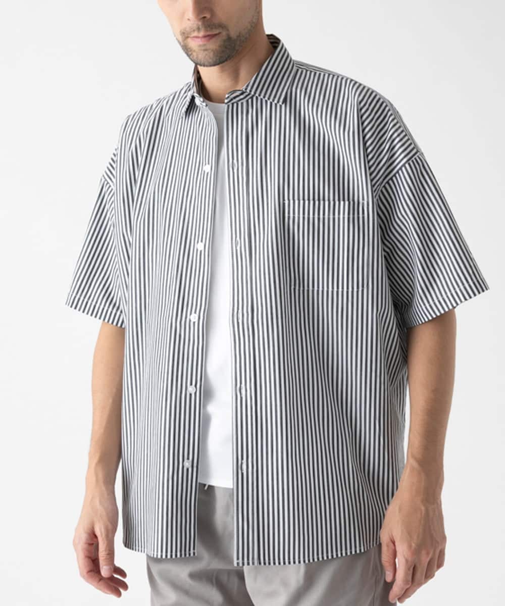 MKBHC84090 MK MICHEL KLEIN HOMME(MKミッシェルクランオム) 【リラックスシルエット】ストライプ半袖 ブラック