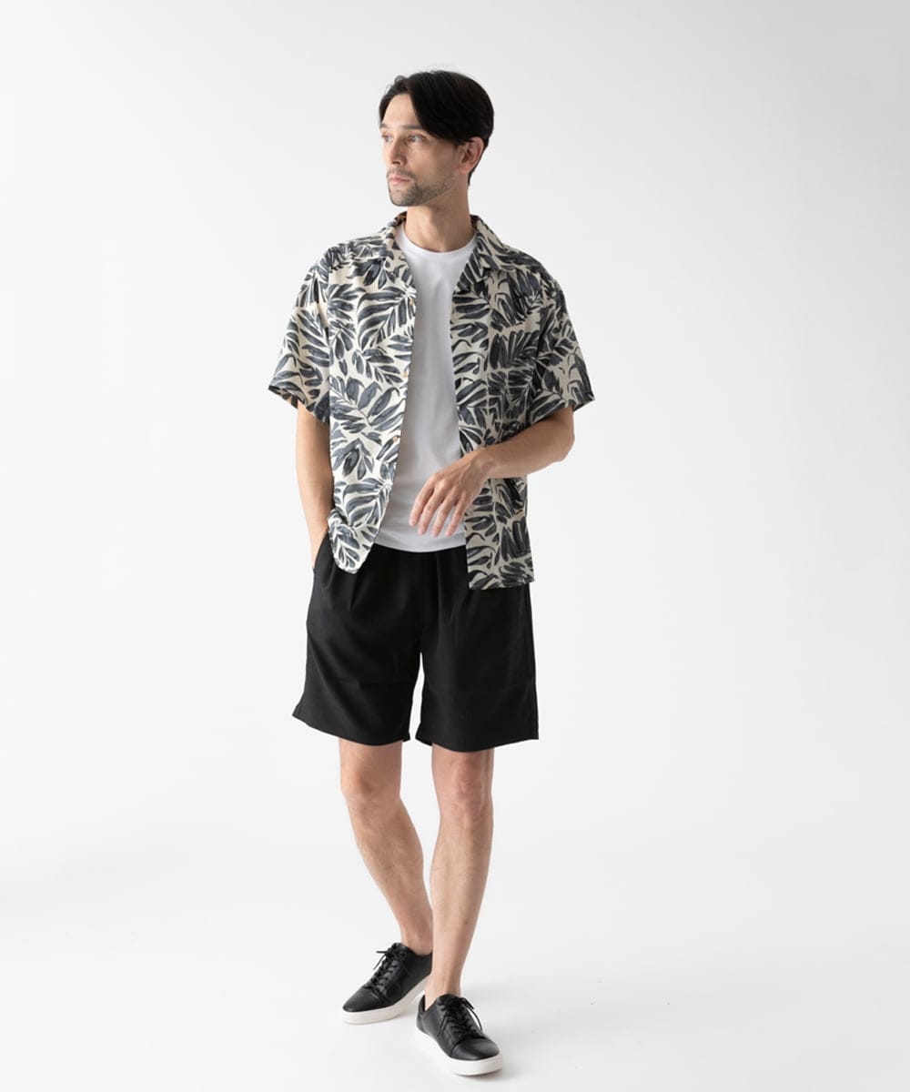 MKBHC87090 MK MICHEL KLEIN HOMME(MKミッシェルクランオム) 【リラックスサイズ/洗える】リーフ柄半袖シャツ ホワイト