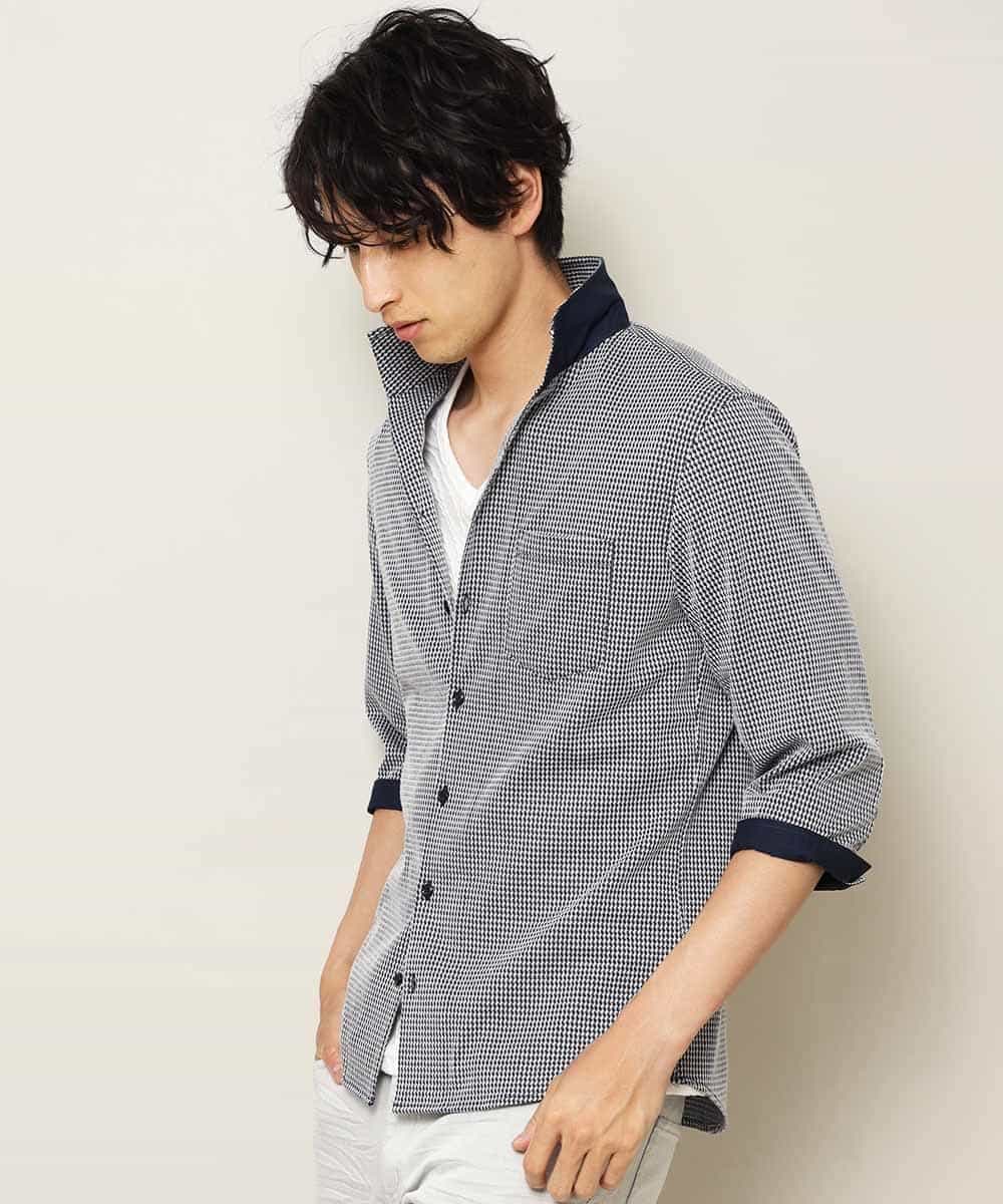 MKBHJ68130 MK MICHEL KLEIN HOMME(MKミッシェルクランオム) シャツ／チドリサッカーリンクス ネイビー