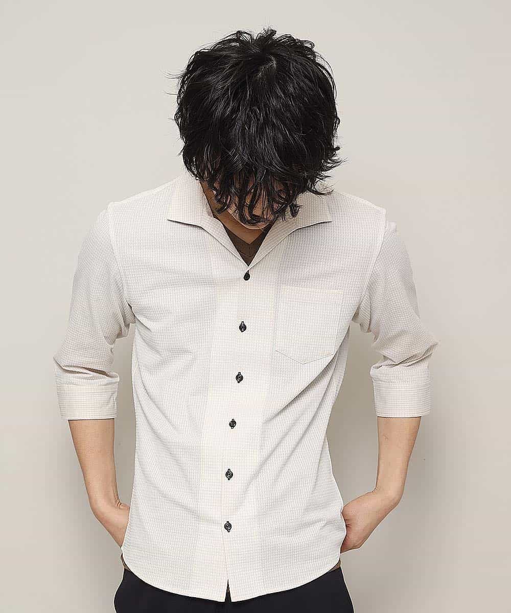 MKBHJ68130 MK MICHEL KLEIN HOMME(MKミッシェルクランオム) シャツ／チドリサッカーリンクス オフホワイト