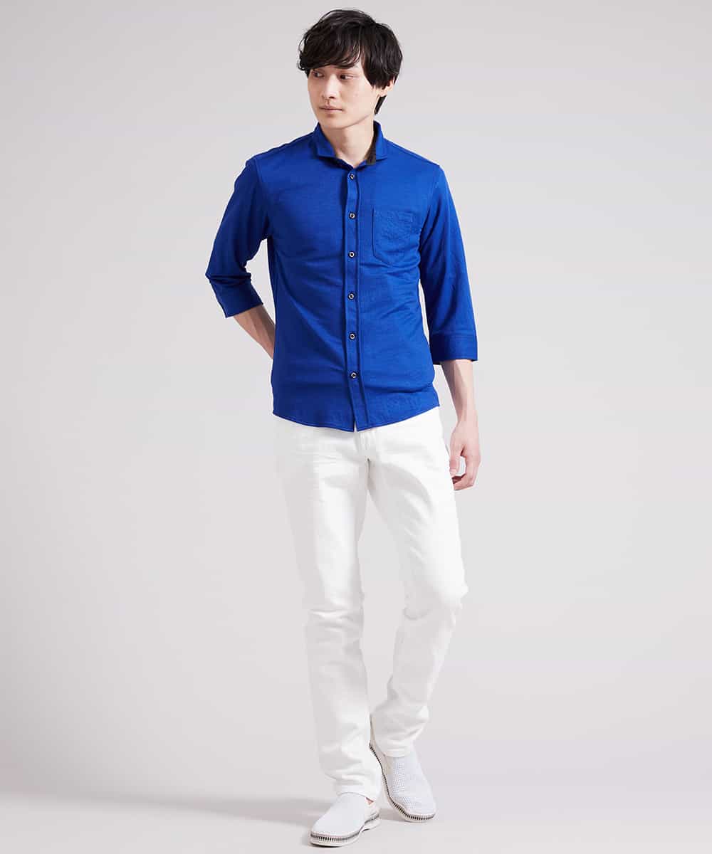 MKBHR33090 MK MICHEL KLEIN HOMME(MKミッシェルクランオム) カノコ七分シャツ ブルー