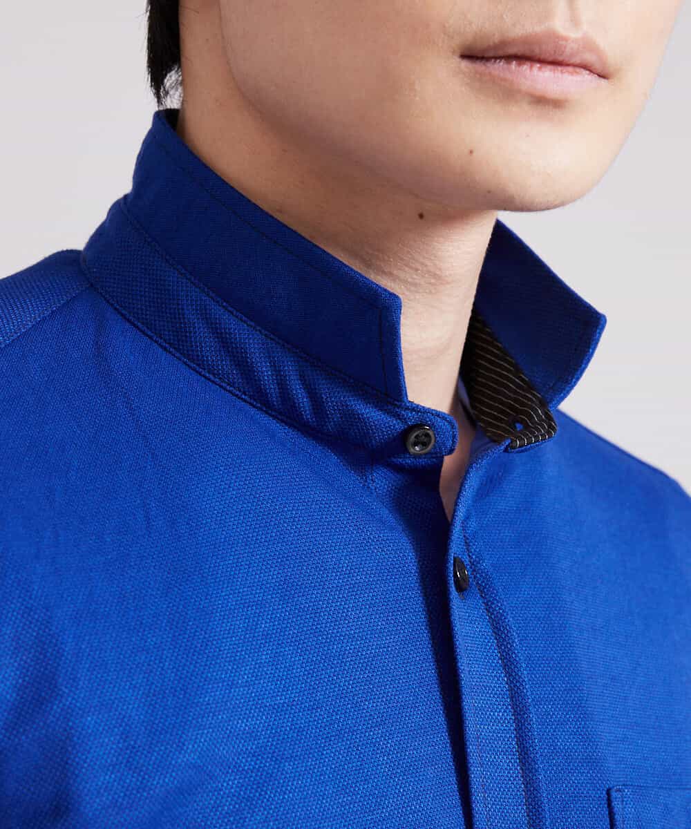 MKBHR33090 MK MICHEL KLEIN HOMME(MKミッシェルクランオム) カノコ七分シャツ ブルー