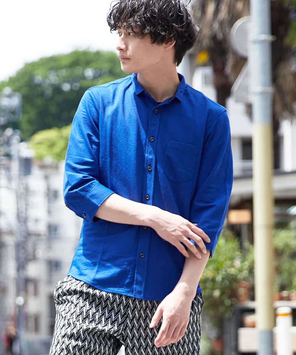 MKBHR33090 MK MICHEL KLEIN HOMME(MKミッシェルクランオム) カノコ七分シャツ ブルー