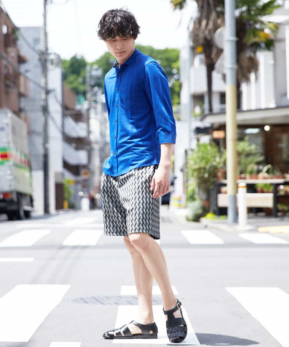 MKBHR33090 MK MICHEL KLEIN HOMME(MKミッシェルクランオム) カノコ七分シャツ ブルー