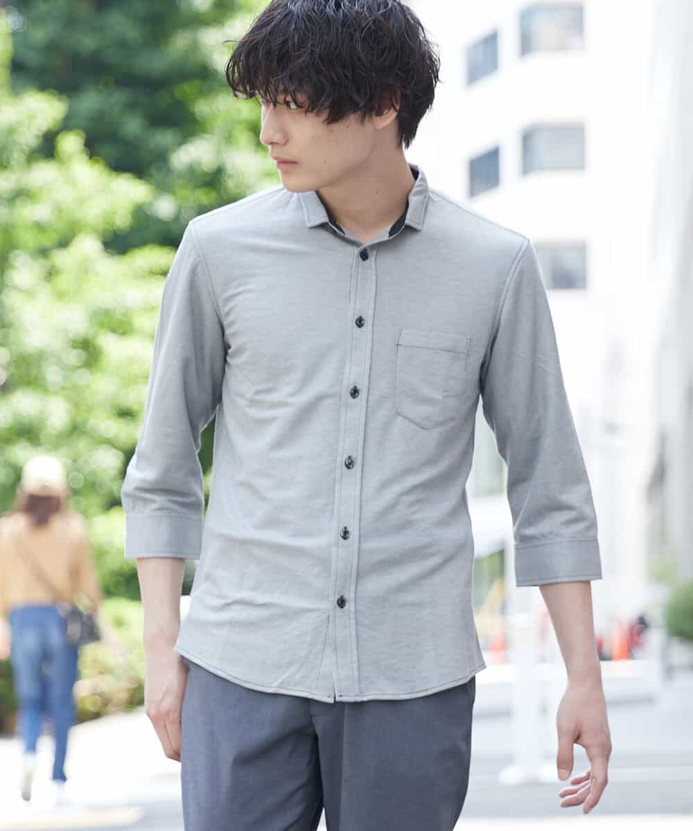 MKBHR33090 MK MICHEL KLEIN HOMME(MKミッシェルクランオム) カノコ七分シャツ グレー