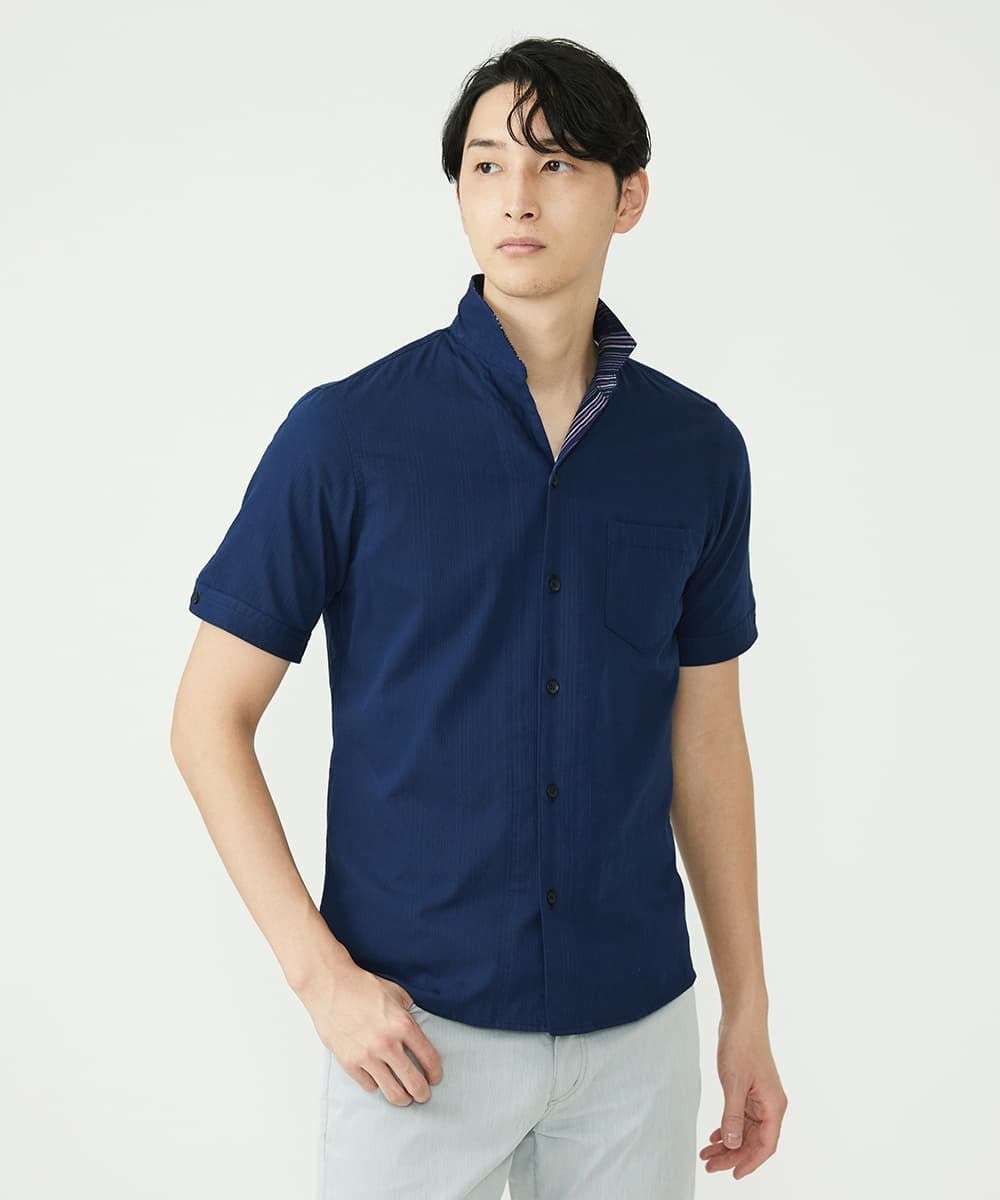 MKBHS52120 MK MICHEL KLEIN HOMME(MKミッシェルクランオム) リバーストライプシャツ ネイビー(57)