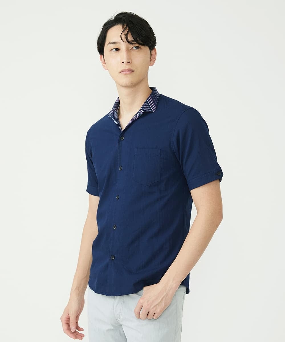 MKBHS52120 MK MICHEL KLEIN HOMME(MKミッシェルクランオム) リバーストライプシャツ ネイビー(57)