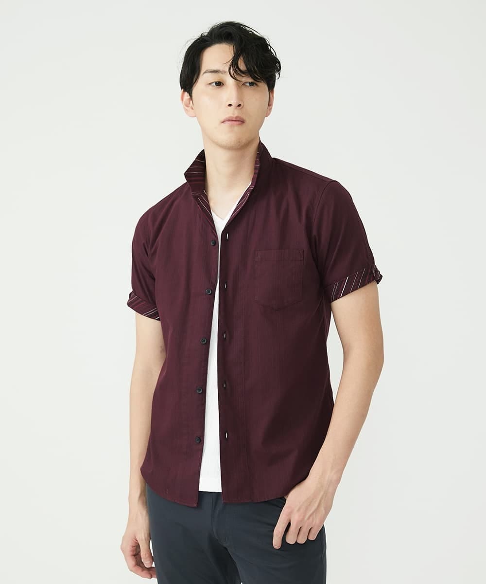 MKBHS52120 MK MICHEL KLEIN HOMME(MKミッシェルクランオム) リバーストライプシャツ パープル(77)