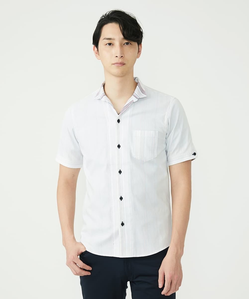 MKBHS52120 MK MICHEL KLEIN HOMME(MKミッシェルクランオム) リバーストライプシャツ ホワイト(90)