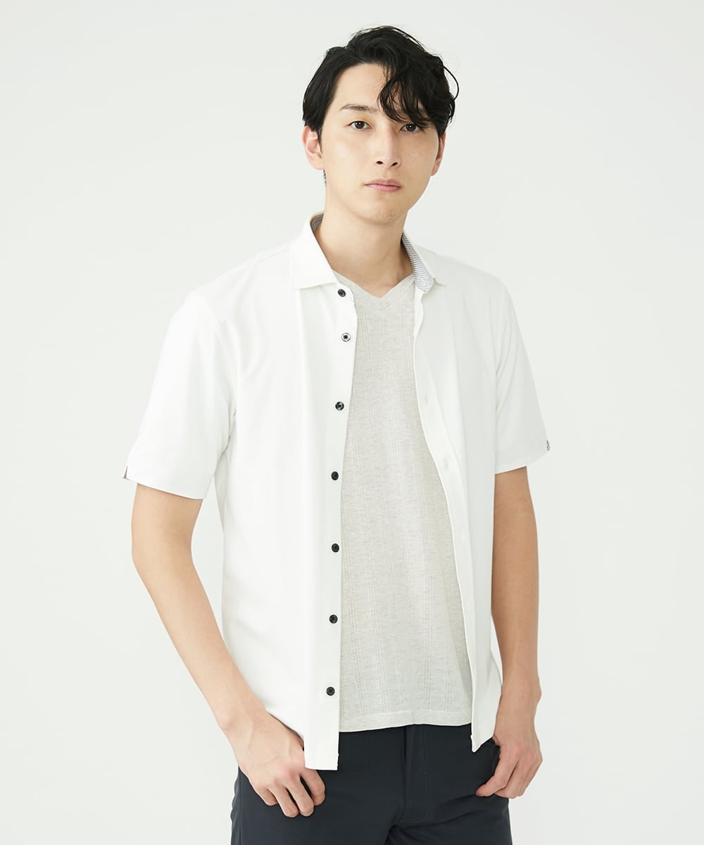 MKBHS58120 MK MICHEL KLEIN HOMME(MKミッシェルクランオム) 【滑らかで上品な表情】スムースシャツ  ホワイト(90)