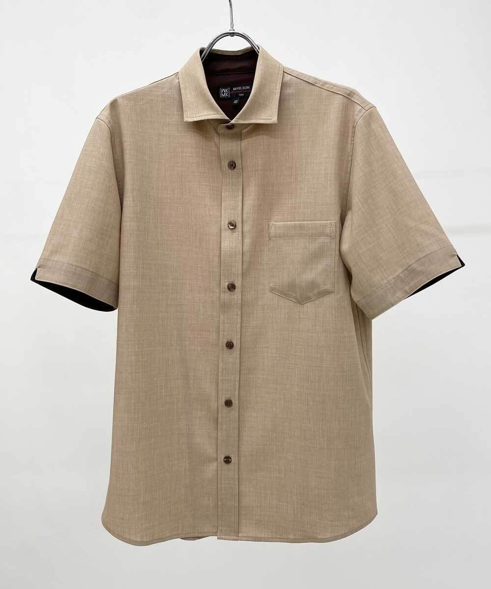 MKBHU11090 MK MICHEL KLEIN HOMME(MKミッシェルクランオム) シンプルベーシックシャツ / TR素材前空きデザイン ベージュ(82)