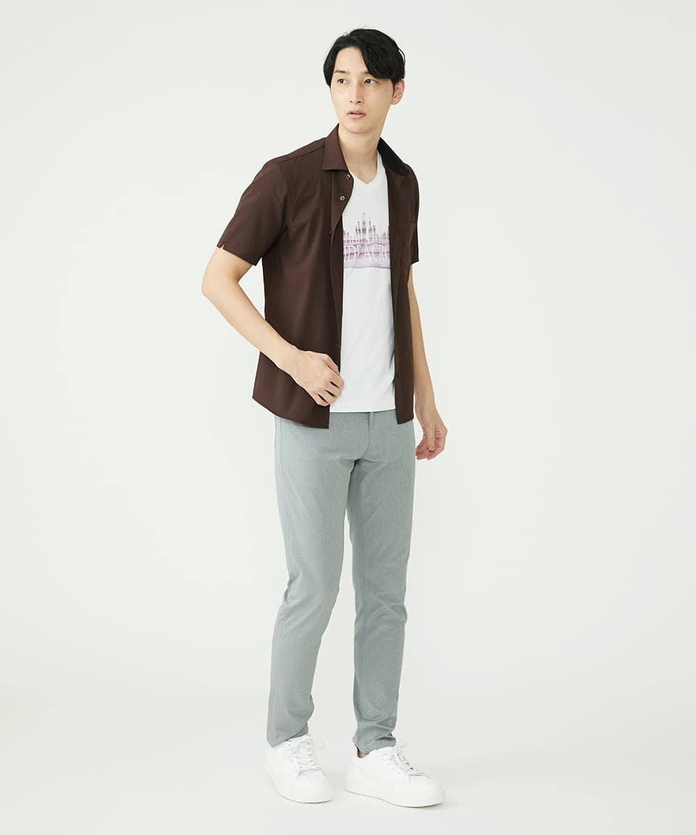 MKBHU11090 MK MICHEL KLEIN HOMME(MKミッシェルクランオム) シンプルベーシックシャツ / TR素材前空きデザイン ブラウン(87)