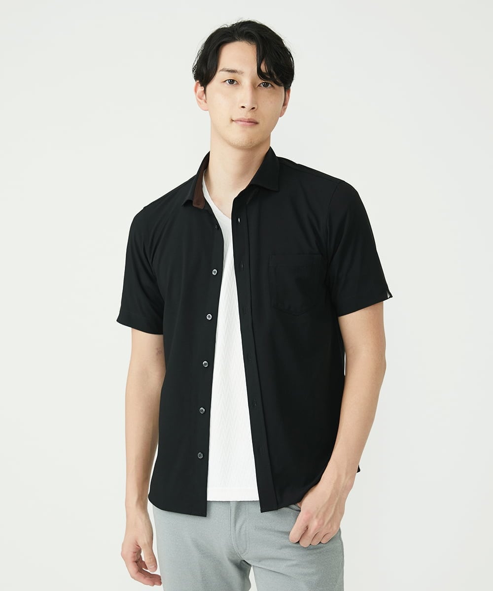 MKBHU11090 MK MICHEL KLEIN HOMME(MKミッシェルクランオム) シンプルベーシックシャツ / TR素材前空きデザイン ブラック(94)