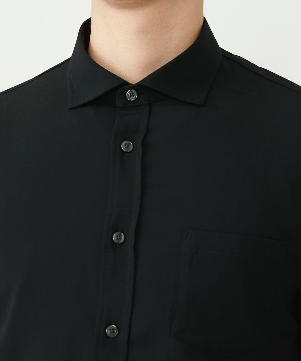 MKBHU11090 MK MICHEL KLEIN HOMME(MKミッシェルクランオム) シンプルベーシックシャツ / TR素材前空きデザイン ブラック(94)