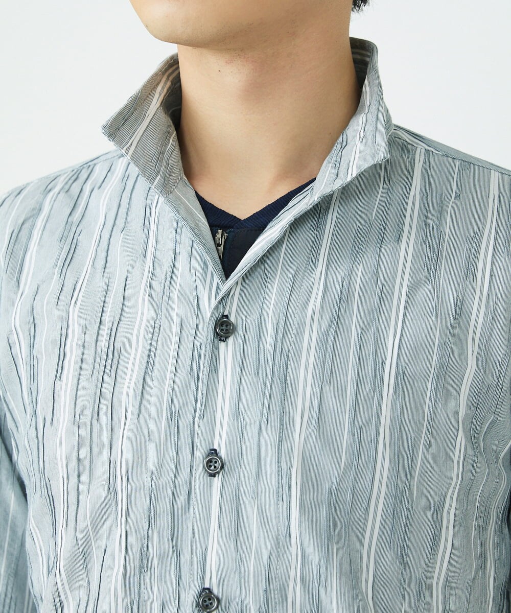 MKBHU22150 MK MICHEL KLEIN HOMME(MKミッシェルクランオム) ストライプスタンドタックシャツ ネイビー(57)