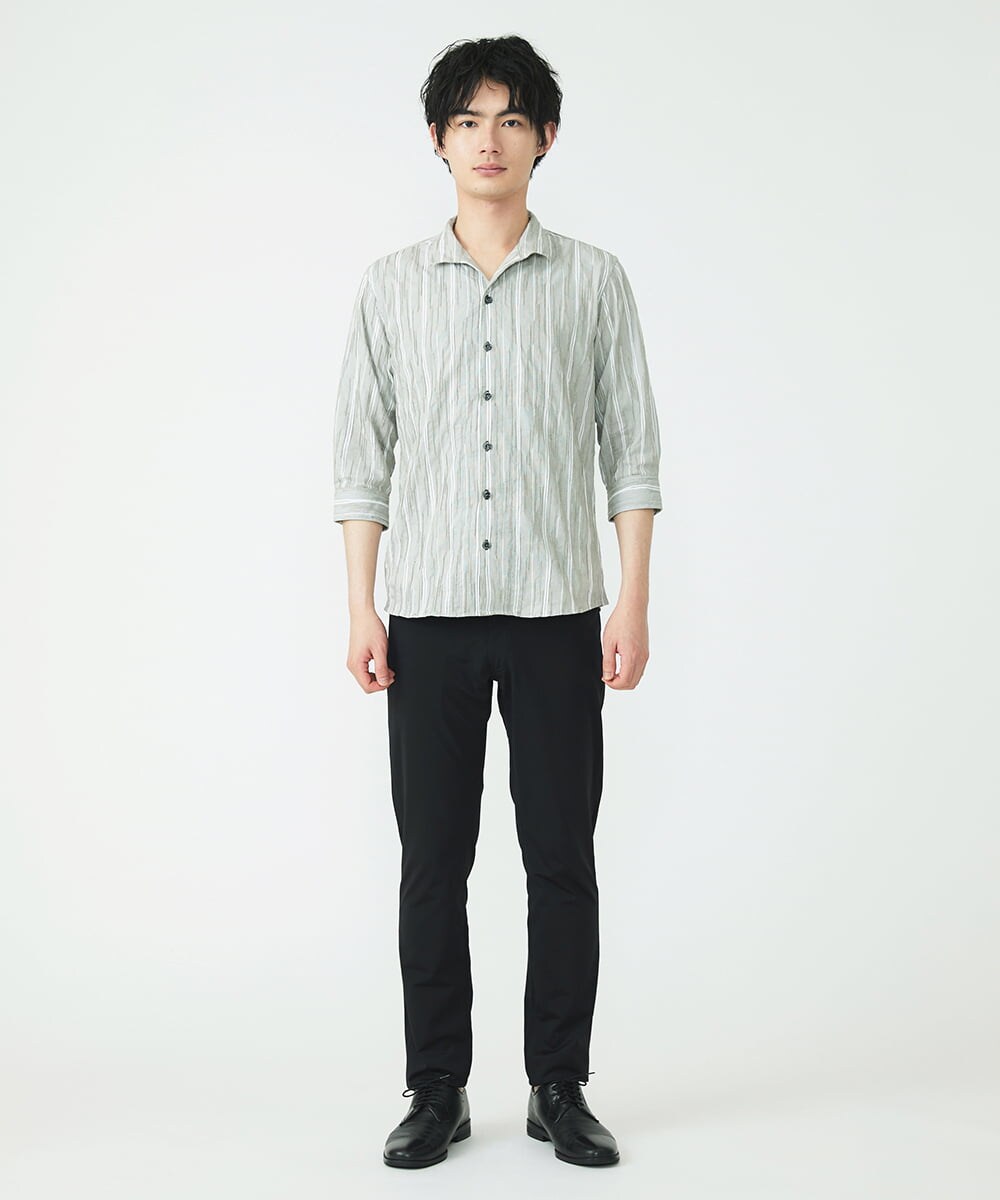 MKBHU22150 MK MICHEL KLEIN HOMME(MKミッシェルクランオム) ストライプスタンドタックシャツ ベージュ(82)