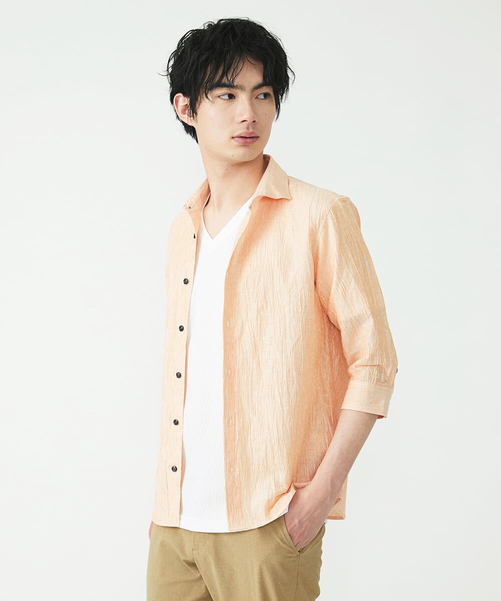 MKBHU74130 MK MICHEL KLEIN HOMME(MKミッシェルクランオム) リネンスタンドシャツ オレンジ(15)