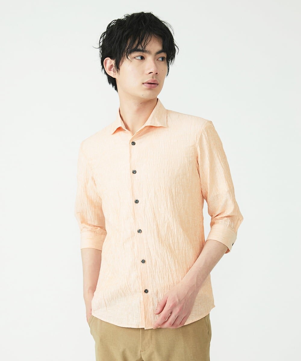 MKBHU74130 MK MICHEL KLEIN HOMME(MKミッシェルクランオム) リネンスタンドシャツ オレンジ(15)