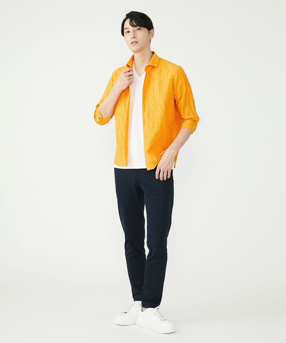 MKBHU74130 MK MICHEL KLEIN HOMME(MKミッシェルクランオム) リネンスタンドシャツ オレンジ(15)