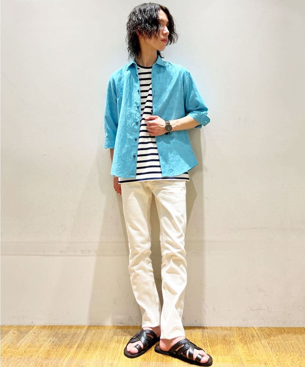 MKBHU74130 MK MICHEL KLEIN HOMME(MKミッシェルクランオム) リネンスタンドシャツ ライトブルー(51)