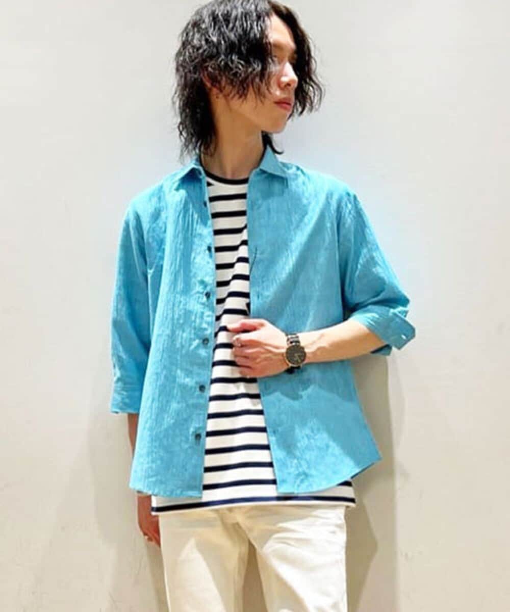 MKBHU74130 MK MICHEL KLEIN HOMME(MKミッシェルクランオム) リネンスタンドシャツ ライトブルー(51)