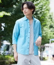 MKBHU74130 MK MICHEL KLEIN HOMME(MKミッシェルクランオム) リネンスタンドシャツ ライトブルー(51)