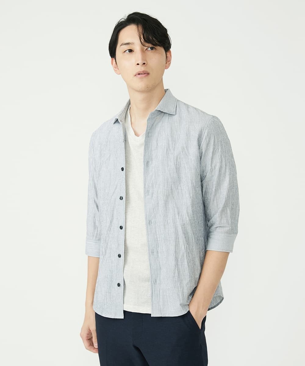 MKBHU74130 MK MICHEL KLEIN HOMME(MKミッシェルクランオム) リネンスタンドシャツ ホワイト(90)