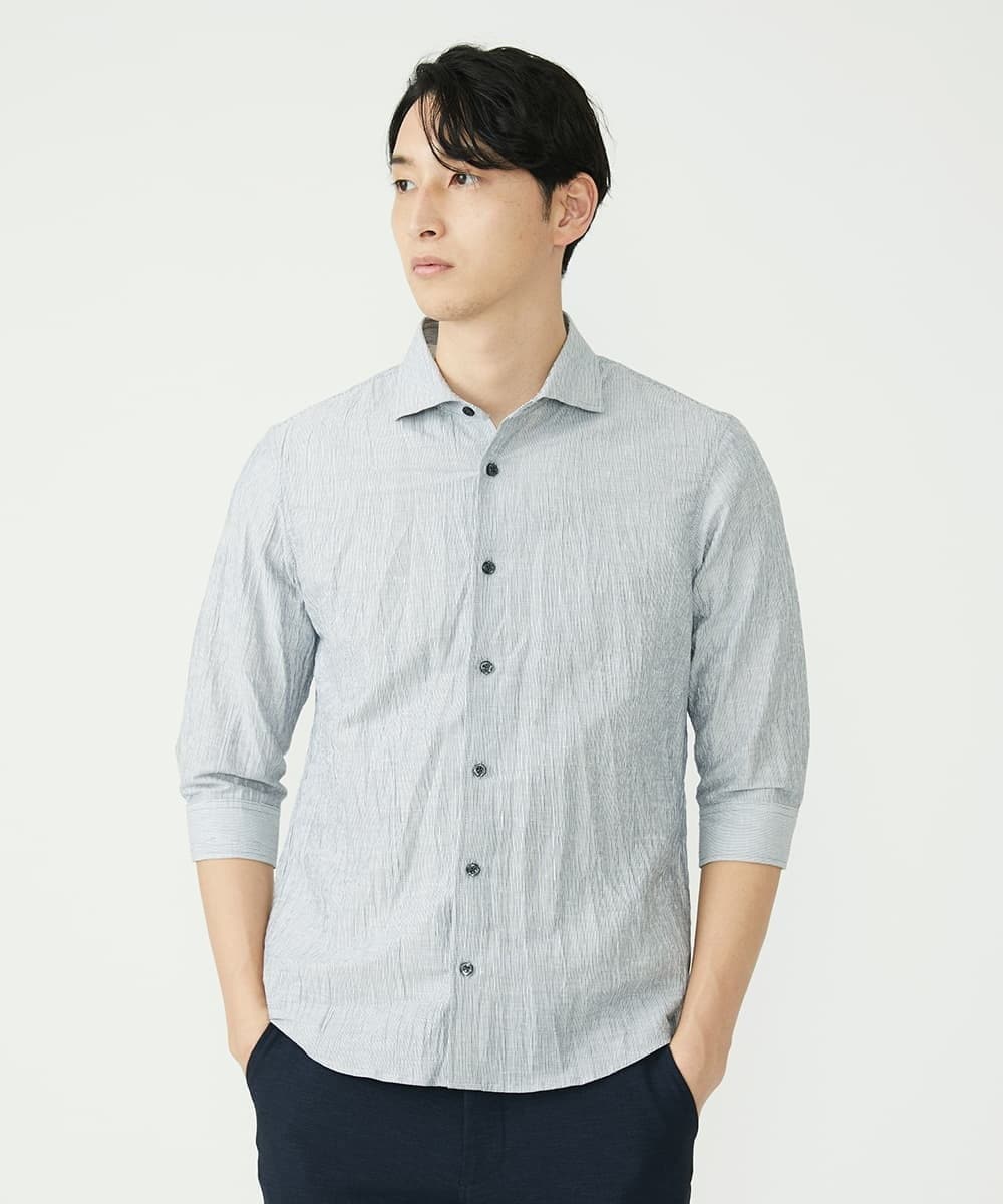 MKBHU74130 MK MICHEL KLEIN HOMME(MKミッシェルクランオム) リネンスタンドシャツ ホワイト(90)
