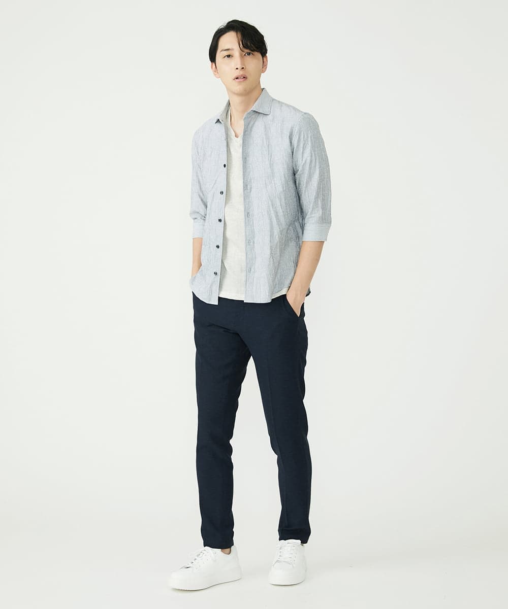 MKBHU74130 MK MICHEL KLEIN HOMME(MKミッシェルクランオム) リネンスタンドシャツ ホワイト(90)
