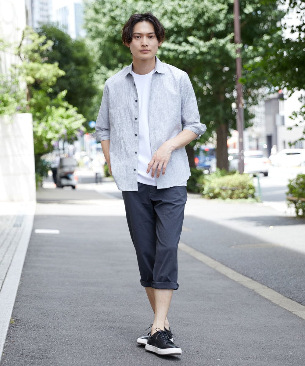 MKBHU74130 MK MICHEL KLEIN HOMME(MKミッシェルクランオム) リネンスタンドシャツ ホワイト(90)