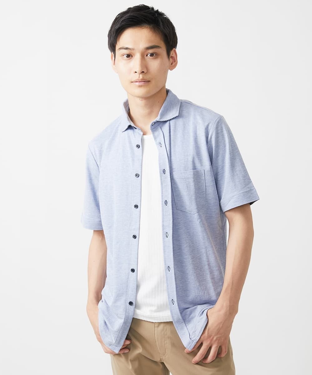 MKBHX34100 MK MICHEL KLEIN HOMME(MKミッシェルクランオム) 【大きいサイズあり】半袖シャツ/ミストワッシャーカノコ ブルー