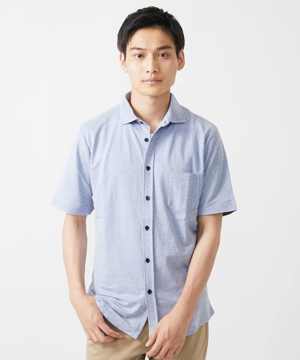 MKBHX34100 MK MICHEL KLEIN HOMME(MKミッシェルクランオム) 【大きいサイズあり】半袖シャツ/ミストワッシャーカノコ ブルー