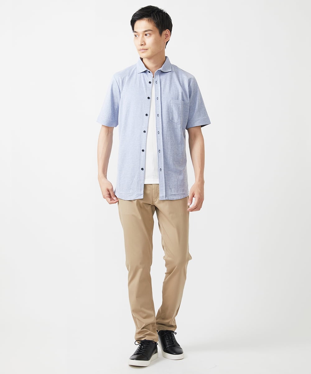 MKBHX34100 MK MICHEL KLEIN HOMME(MKミッシェルクランオム) 【大きいサイズあり】半袖シャツ/ミストワッシャーカノコ ブルー