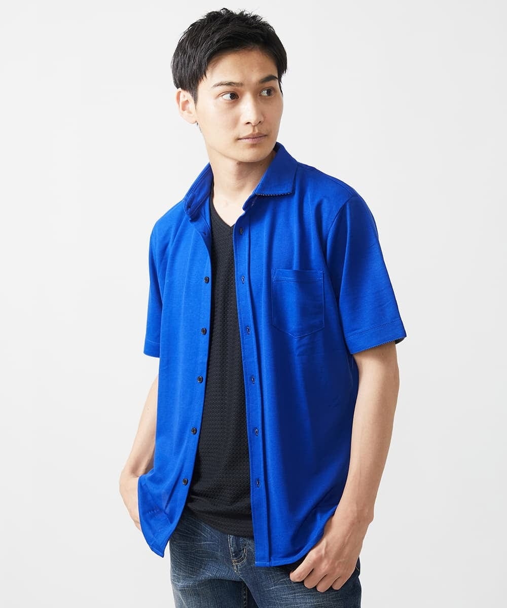 MKBHX34100 MK MICHEL KLEIN HOMME(MKミッシェルクランオム) 【大きいサイズあり】半袖シャツ/ミストワッシャーカノコ ブルー