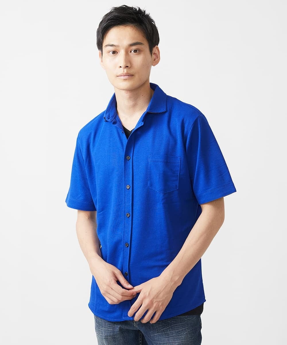 MKBHX34100 MK MICHEL KLEIN HOMME(MKミッシェルクランオム) 【大きいサイズあり】半袖シャツ/ミストワッシャーカノコ ブルー