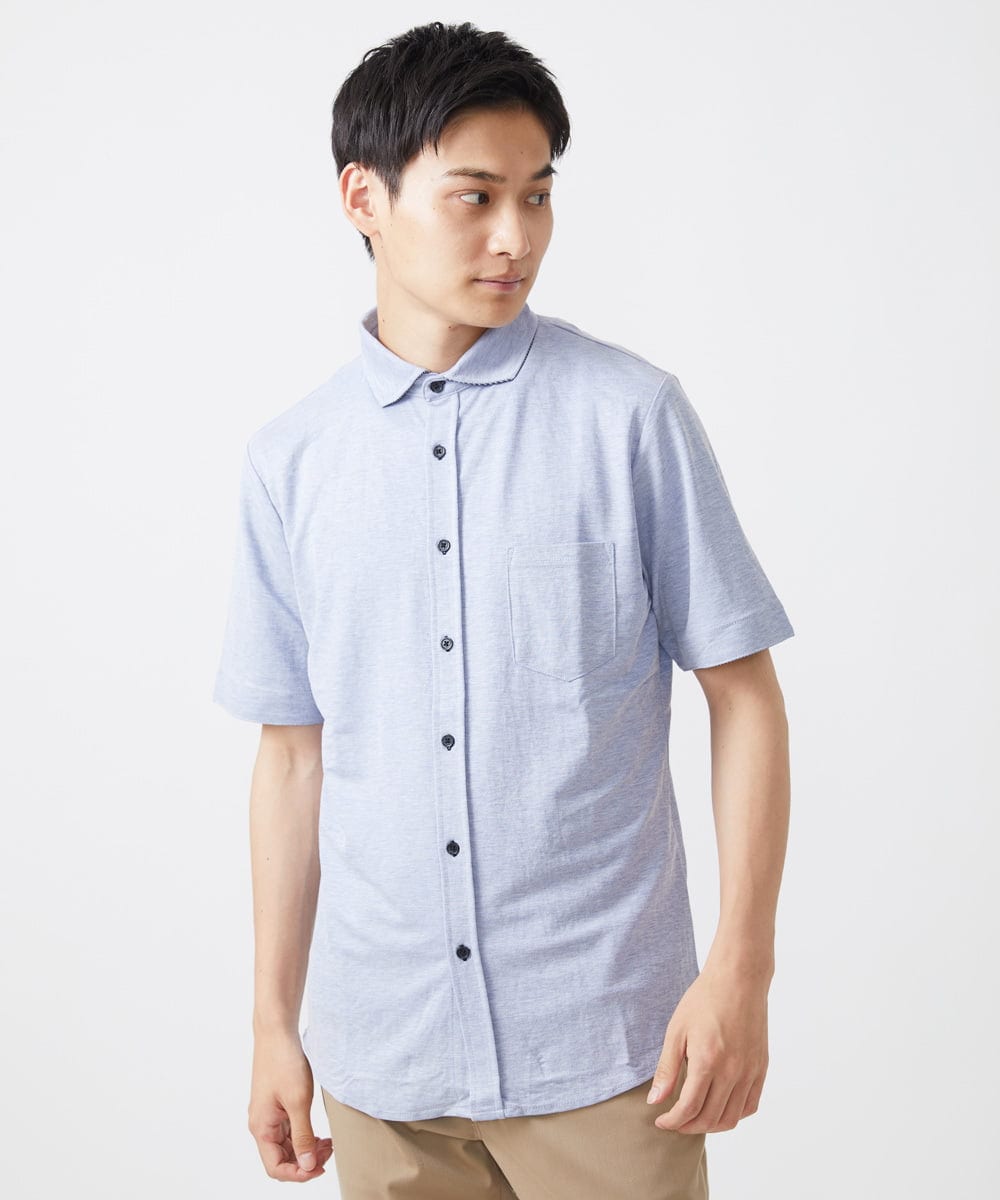 MKBHX34100 MK MICHEL KLEIN HOMME(MKミッシェルクランオム) 【大きいサイズあり】半袖シャツ/ミストワッシャーカノコ ブルー