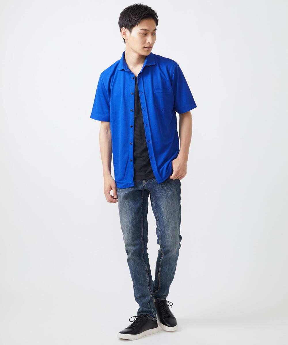MKBHX34100 MK MICHEL KLEIN HOMME(MKミッシェルクランオム) 【大きいサイズあり】半袖シャツ/ミストワッシャーカノコ ブルー