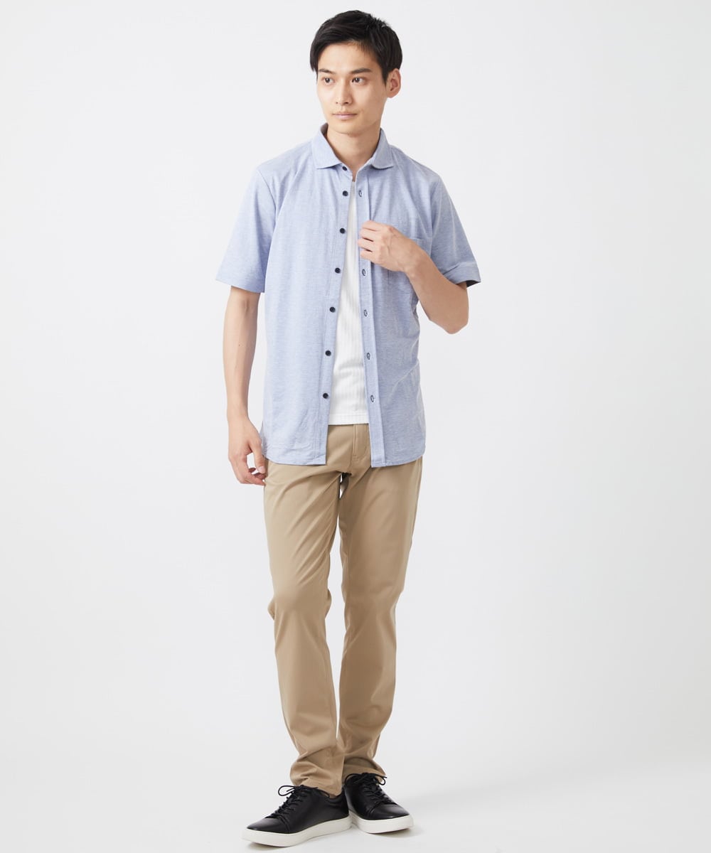 MKBHX34100 MK MICHEL KLEIN HOMME(MKミッシェルクランオム) 【大きいサイズあり】半袖シャツ/ミストワッシャーカノコ ブルー