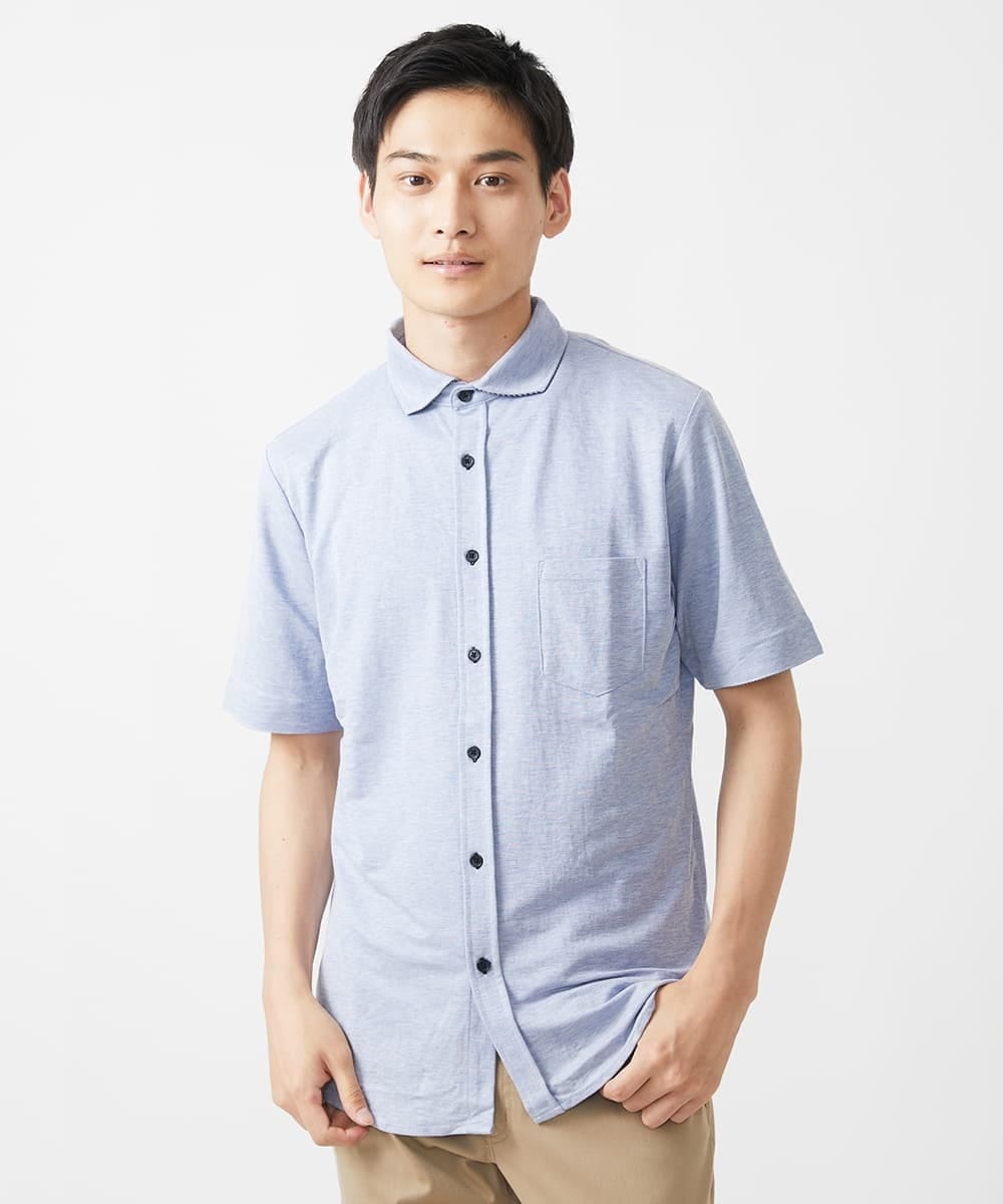 MKBHX34100 MK MICHEL KLEIN HOMME(MKミッシェルクランオム) 【大きいサイズあり】半袖シャツ/ミストワッシャーカノコ ブルー