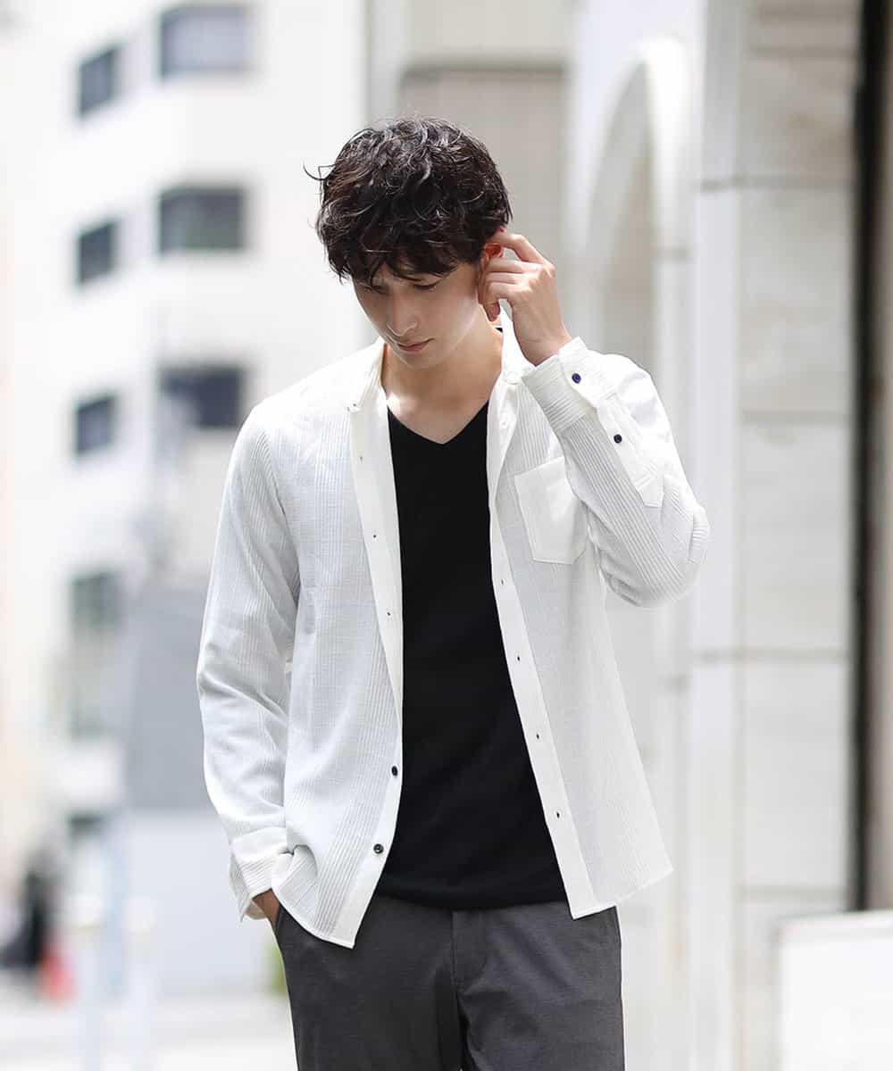 MKBIL27110 MK MICHEL KLEIN HOMME(MKミッシェルクランオム) 秋シャツ／ボイルグレンチェック ホワイト