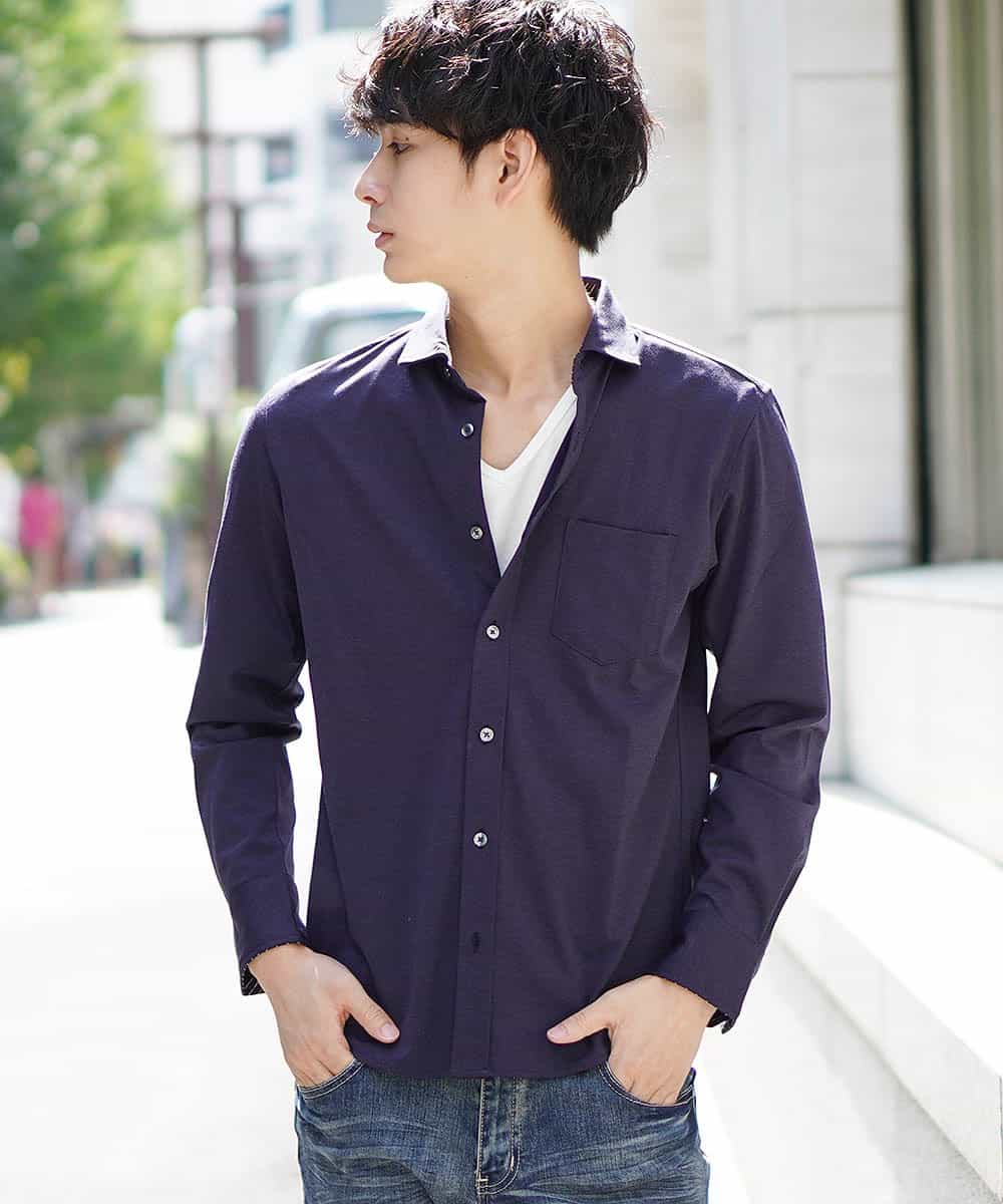 MKBJG18110 MK MICHEL KLEIN HOMME(MKミッシェルクランオム) シャツ（シルケットジャージ） ネイビー