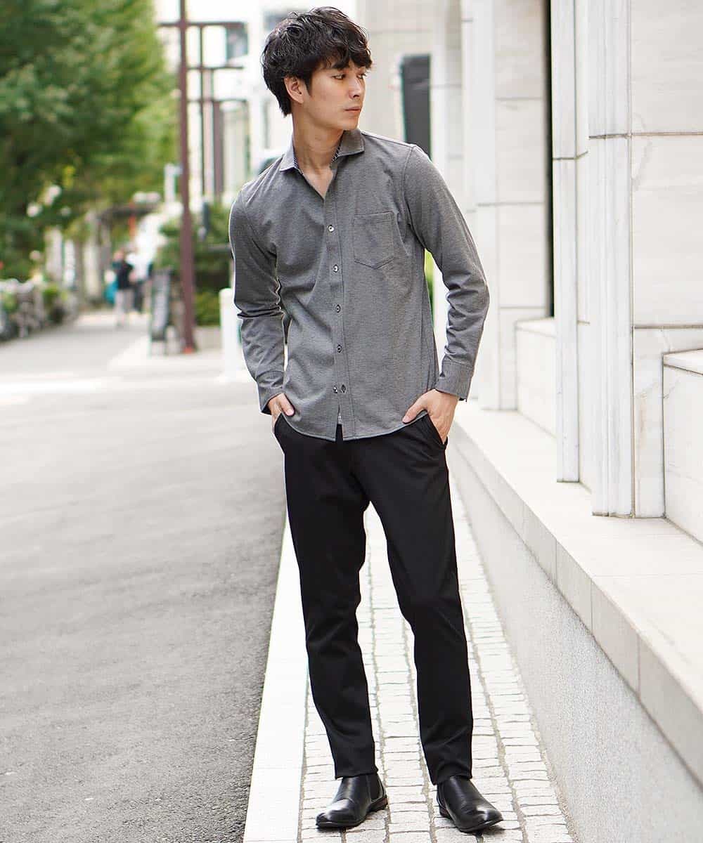 MKBJG18110 MK MICHEL KLEIN HOMME(MKミッシェルクランオム) シャツ（シルケットジャージ） ダークグレー