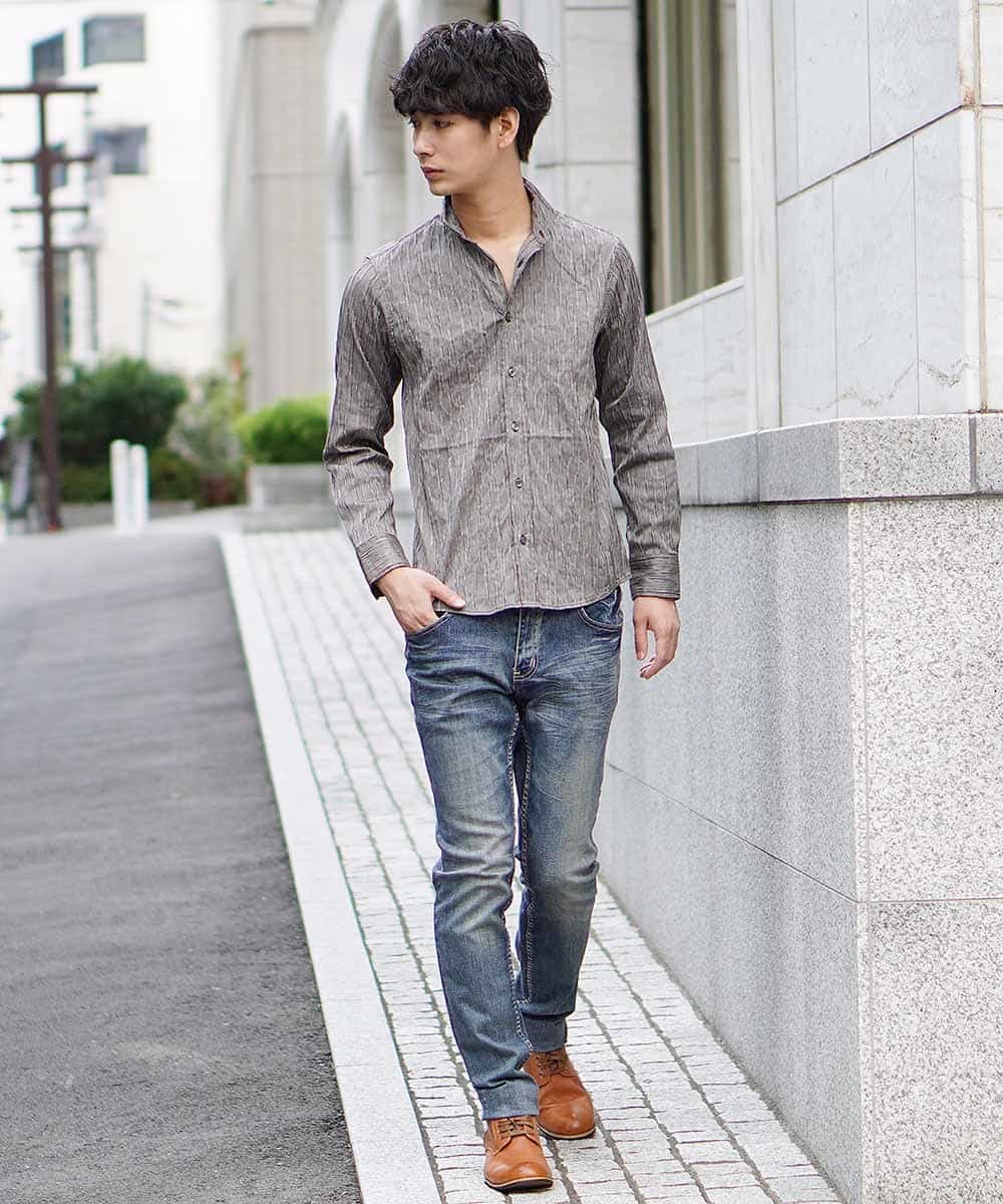 MKBJI04130 MK MICHEL KLEIN HOMME(MKミッシェルクランオム) シャツ（ウエービーチドリ） ベージュ