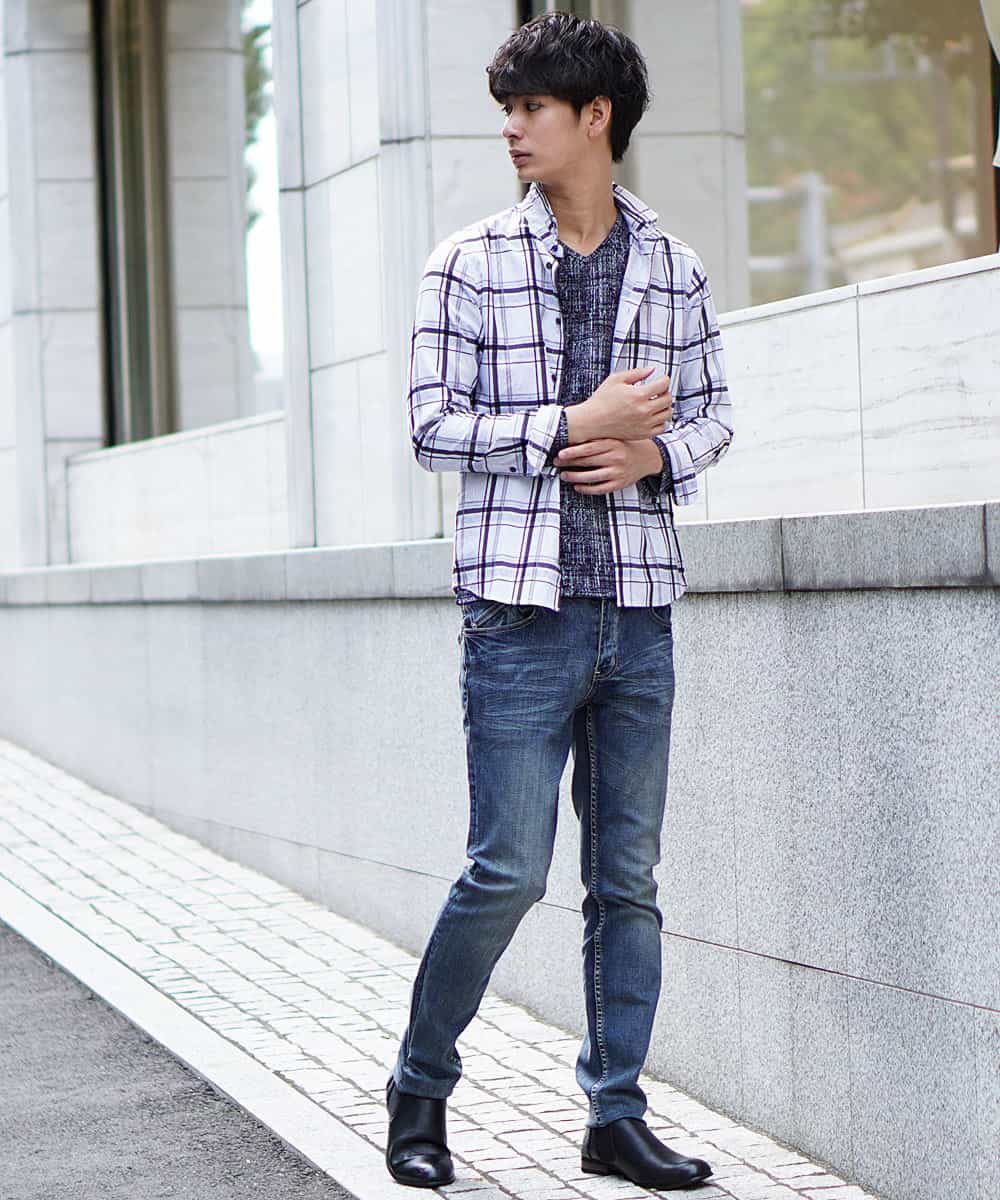 MKBJI05110 MK MICHEL KLEIN HOMME(MKミッシェルクランオム) シャツ（ゼブラチェックジャガード） ホワイト