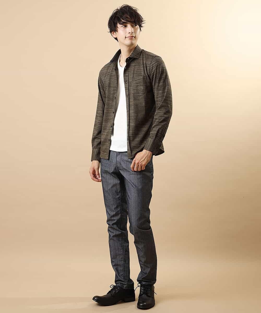 MKBJJ50075 MK MICHEL KLEIN HOMME(MKミッシェルクランオム) 秋シャツ／エアスキンコンタクト ブラウン