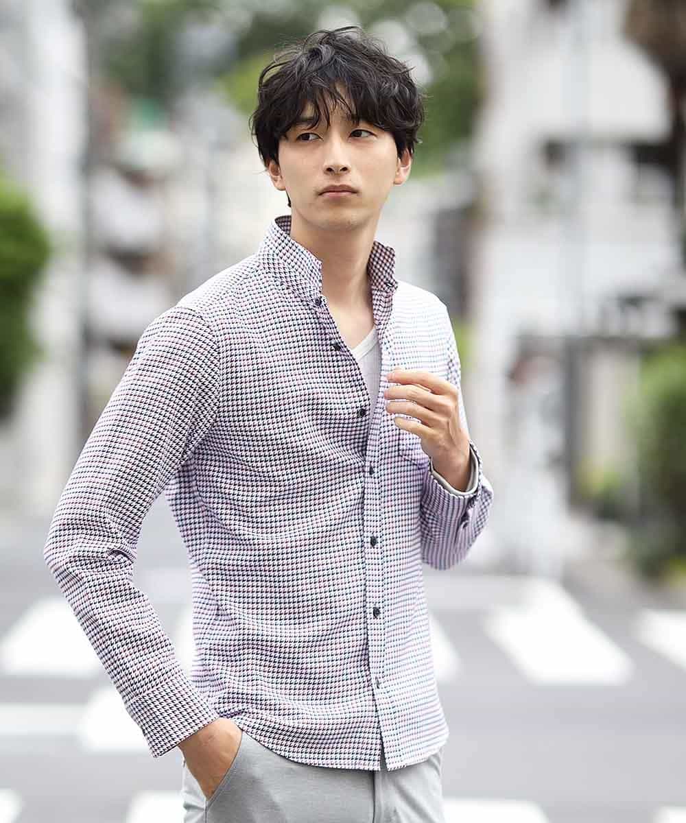 MKBJJ52110 MK MICHEL KLEIN HOMME(MKミッシェルクランオム) 秋シャツ／クラシックツートンチドリ レッド