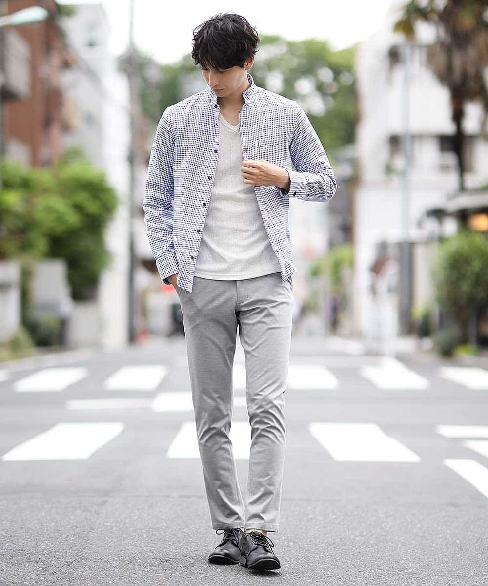 MKBJJ52110 MK MICHEL KLEIN HOMME(MKミッシェルクランオム) 秋シャツ／クラシックツートンチドリ ライトブルー