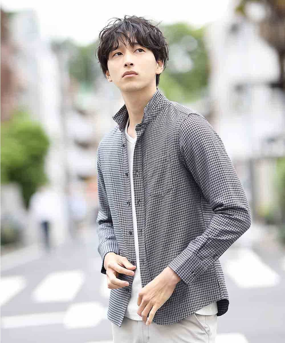 MKBJJ52110 MK MICHEL KLEIN HOMME(MKミッシェルクランオム) 秋シャツ／クラシックツートンチドリ グレー